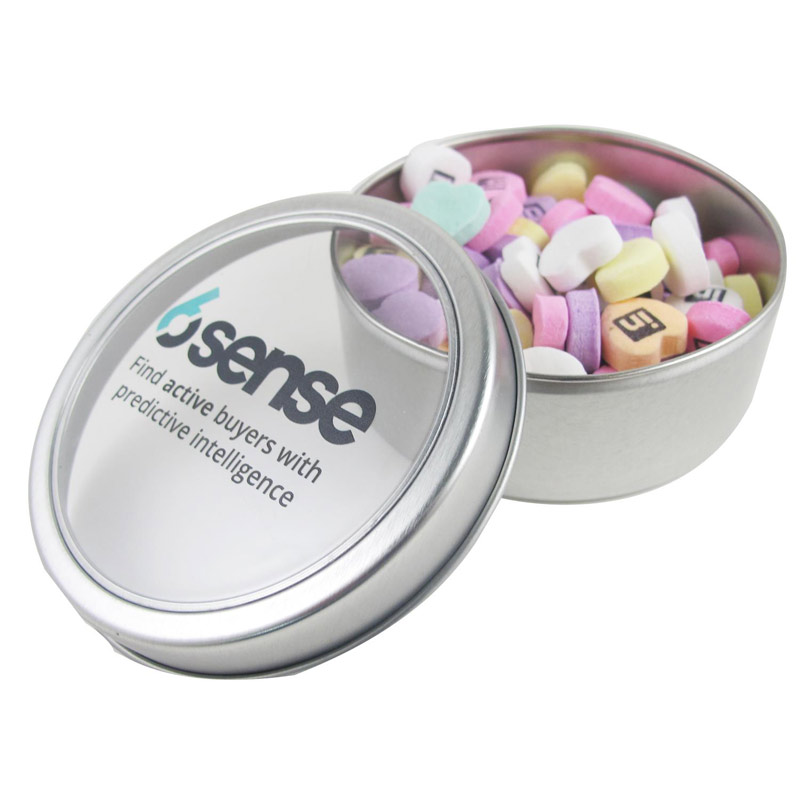 Large Top View Tin - Imprinted Conversation Hearts