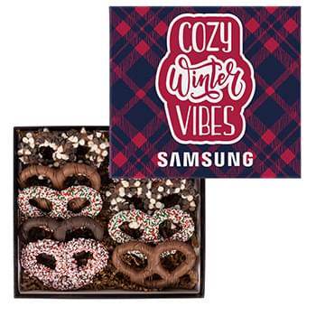 Holiday Premier Chocolate Pretzel Gift Box with Full Color Lid